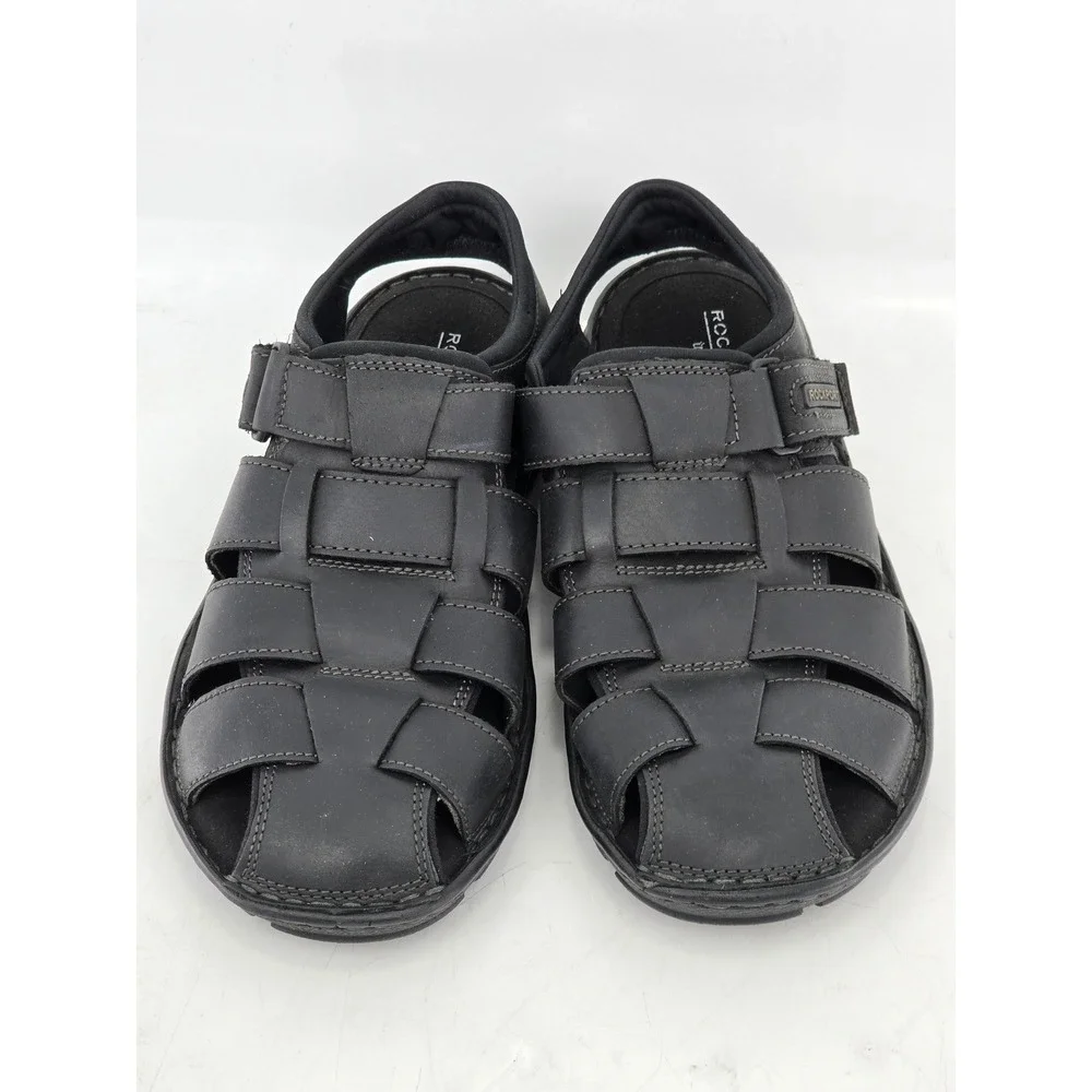 Rockport Darwyn Fisherman Sandals Mens 11 Black Leather Comfort - Excellent